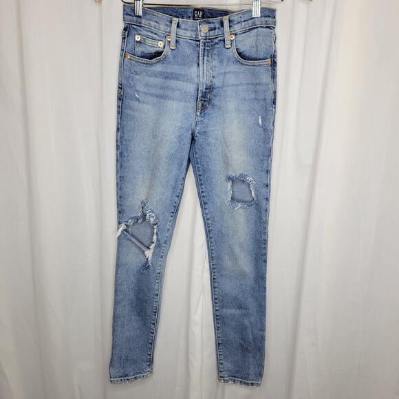 GAP Light Wash Straight Leg Ripped Holes Jeans, 24/00 - Picture 1 of 9